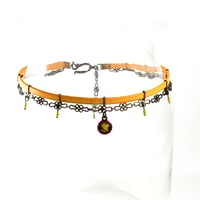 Image 1 of Gold Leather and Brass Choker with Topaz Crystal