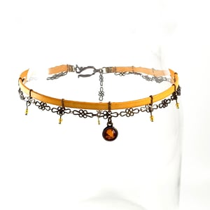 Image of Gold Leather and Brass Choker with Topaz Crystal