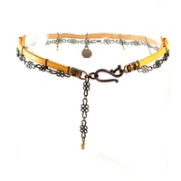 Image 3 of Gold Leather and Brass Choker with Topaz Crystal