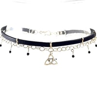 Image 2 of Black Leather and Sterling Choker with Celtic Knot