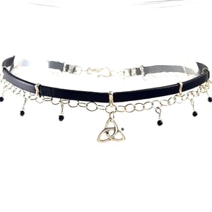 Image of Black Leather and Sterling Choker with Celtic Knot