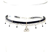 Image 1 of Black Leather and Sterling Choker with Celtic Knot