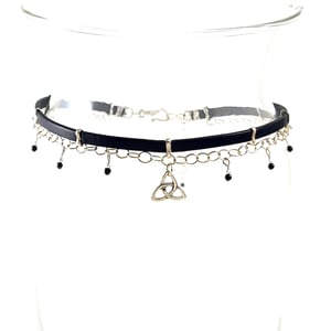 Image of Black Leather and Sterling Choker with Celtic Knot