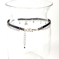 Image 3 of Black Leather and Sterling Choker with Celtic Knot