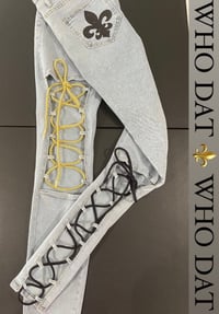 Image 1 of Black And Gold Lace Up Jeans 