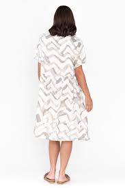 Image of Lizzie Linen/ Cotton Dress- brown and white wave
