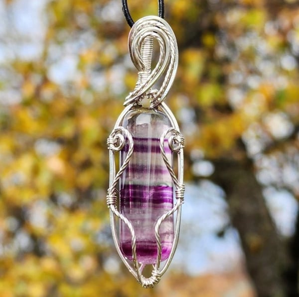 Image of Fluorite Crystal Pendant | Wire Wrapped Necklace | Handmade Jewelry | Heart Chakra Crystal