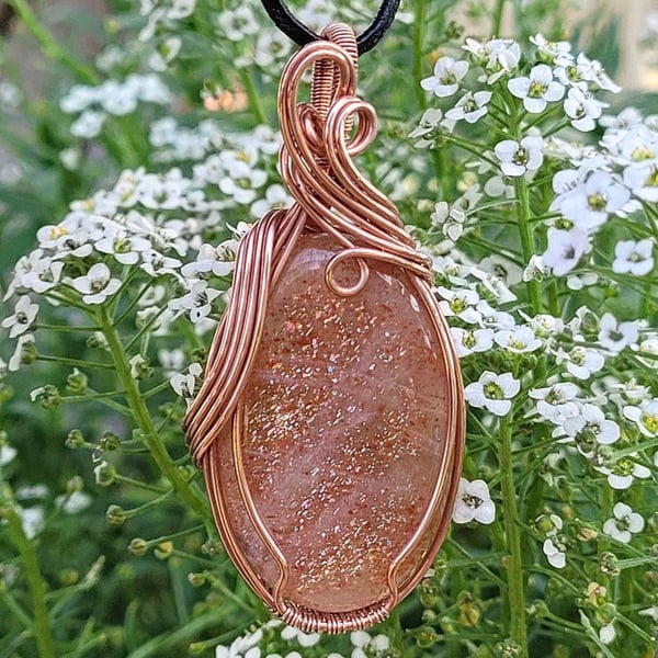 Image of Sunstone Pendant | Wire Wrapped Whimsical Necklace | Handmade Jewelry | Solar Plexus Chakra Crystal