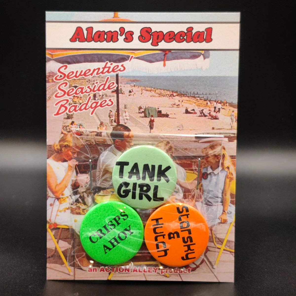 Image of ALAN'S SPECIAL SEVENTIES' SEASIDE BADGE SHOP - sets of 3 vintage-style badges/buttons