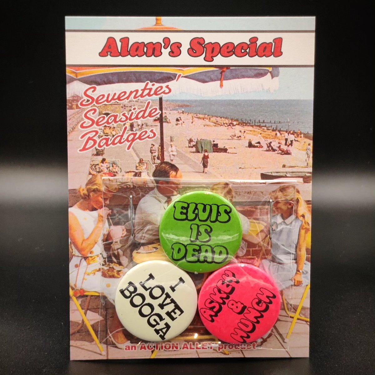 Image of ALAN'S SPECIAL SEVENTIES' SEASIDE BADGE SHOP - sets of 3 vintage-style badges/buttons