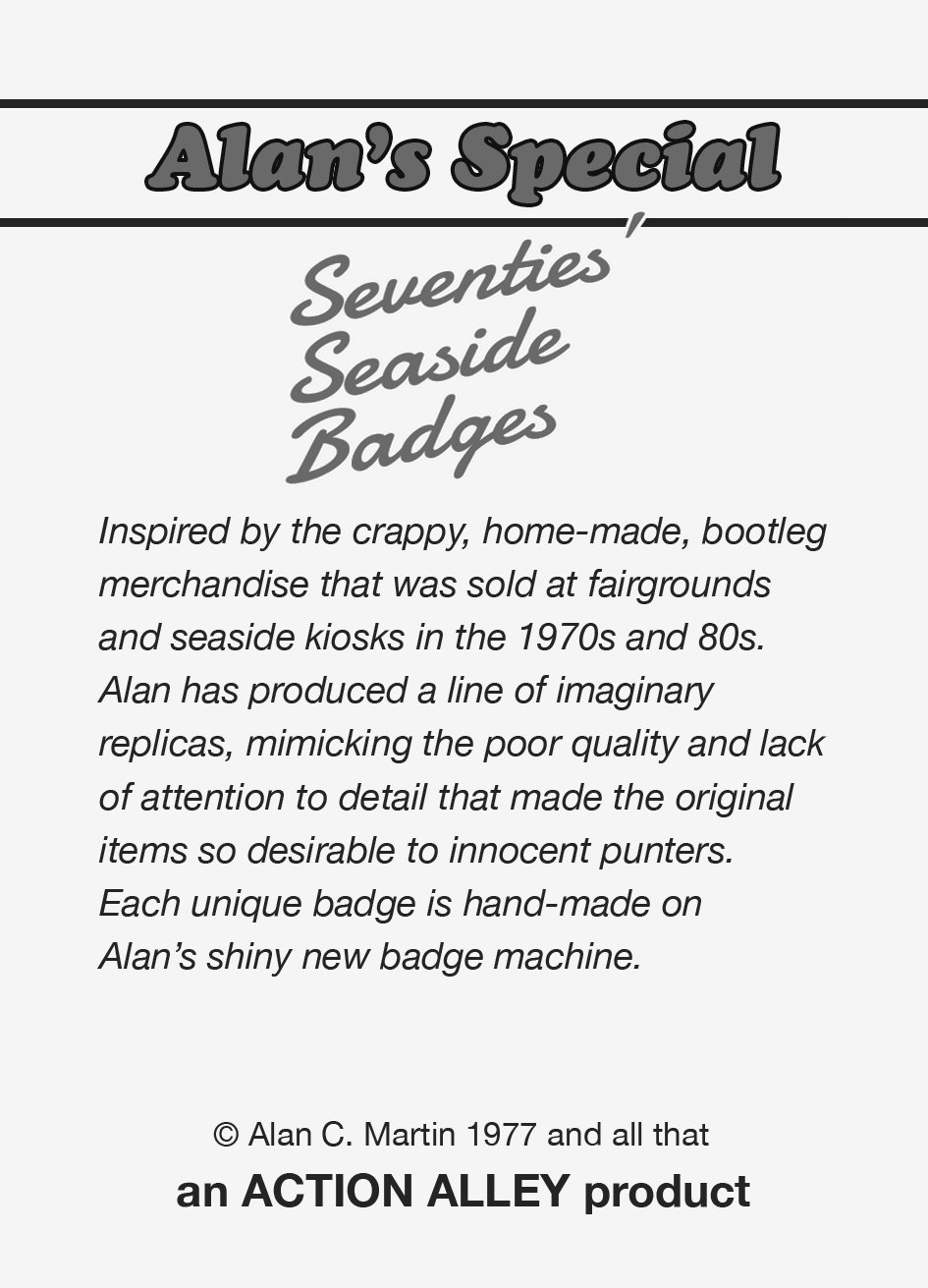 Image of ALAN'S SPECIAL SEVENTIES' SEASIDE BADGE SHOP - sets of 3 vintage-style badges/buttons