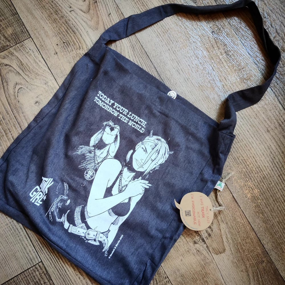 Image of TANK GIRL "TODAY YOUR LUNCH..." SALVAGE TOTE BAG - with bonus postcards
