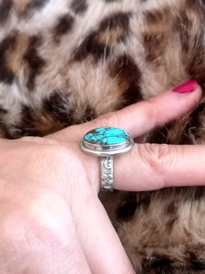 Image of Bague turquoise du tibet - taille 50 - ref. 7108