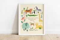 Image of Personalised Safari Birth Announcement Print | Animals Kids Room Children Baby Gift Nursery Lion