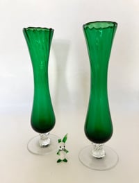 Pair of Vintage Emerald Green Empoli Swirl Bud Vases