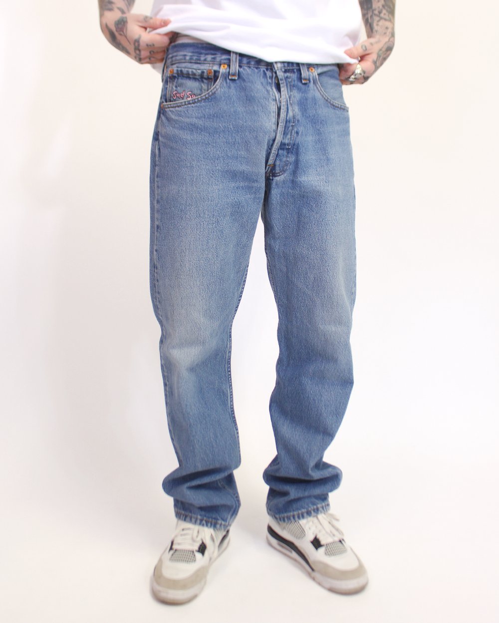 Image of "dvl bb” denim jeans (stonewash blue)