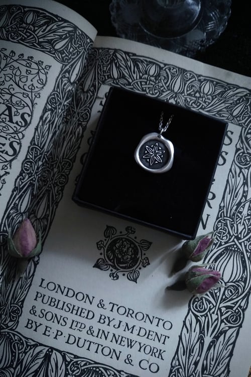 Image of WITCH MARK. DAISY WHEEL AMULET ↟ sterling silver - hexafoil rosette "wax seal" - protection