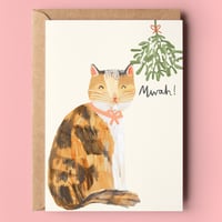 Image of Christmas Kisses Mistletoe Cat Card 