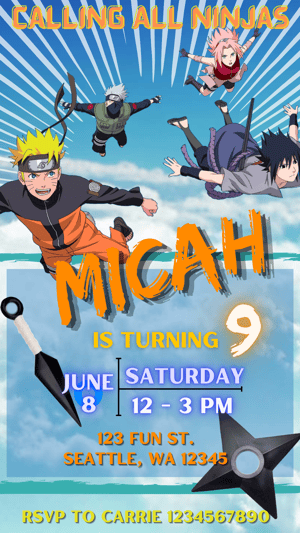 Image of Customizable Video Invitation Ninja Flying 