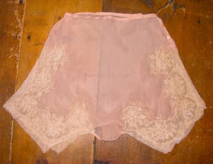 20s Silk Pongee Tap Pants Panties Drawers Lace Peach