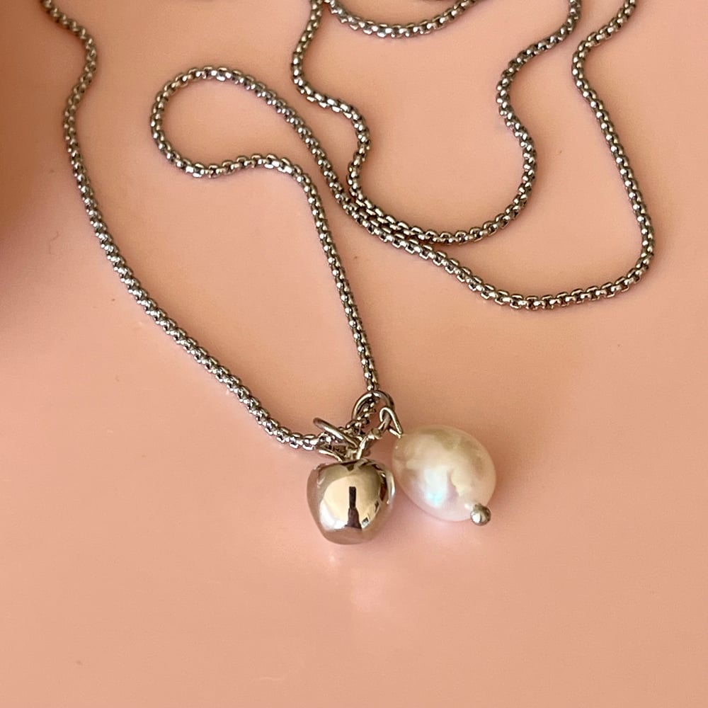 Image of Apple and Pearl Stainless Steel Chain