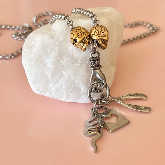 Image of One of a Kind Long Chain Charm Necklace - Skulls, Snake, Wishbone
