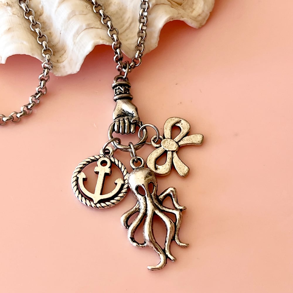 Image of One of a Kind Long Charm Chain - Octopus, Bow, Anchor