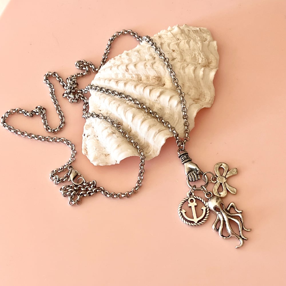 Image of One of a Kind Long Charm Chain - Octopus, Bow, Anchor