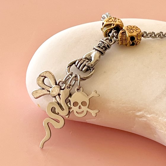 Image of One of a Kind Long Charm Chain - Bow, Snake, Skull