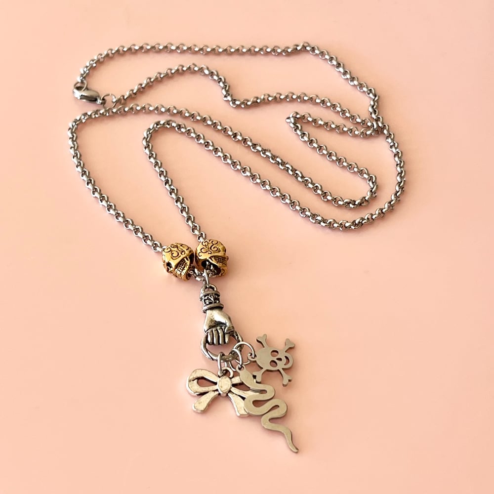 Image of One of a Kind Long Charm Chain - Bow, Snake, Skull