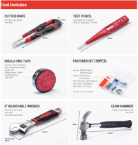 Image 3 of Tool Kit 92Pcs Household Toolbox Multifunctional Hand Tools Set Hard Carrying Case