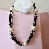 Image 3 of Big Chunky Black Bone and Pearl One of a Kind Necklace