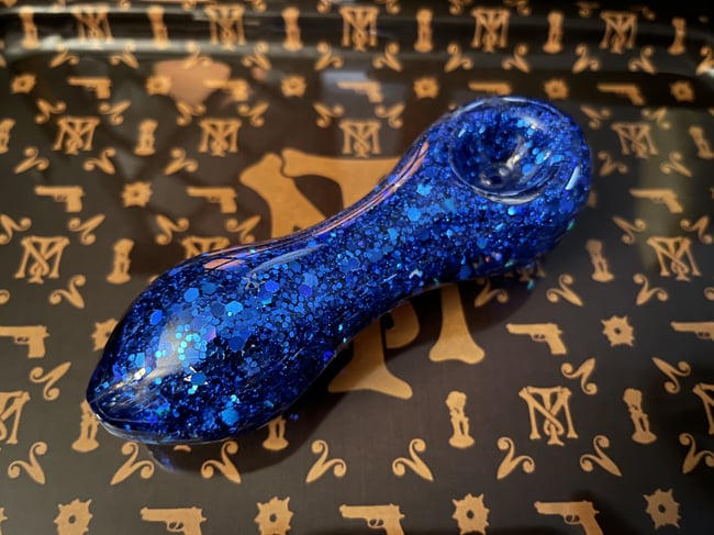 Glitter Glass Pipe, Starry Night Freezable Smoking Glass Bowl