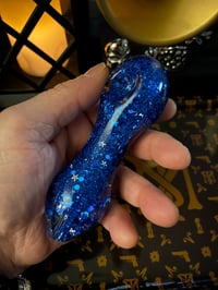 Image 2 of Glitter Glass Pipe, Starry Night  Freezable Smoking Glass Bowl