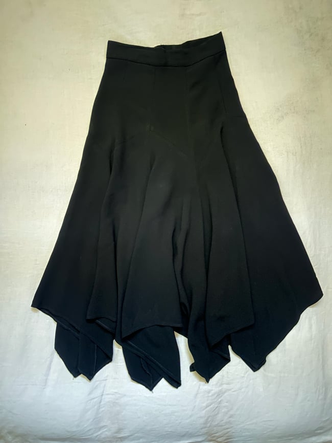 1960s BIBA London moss crepe handkerchief hem skirt witchy