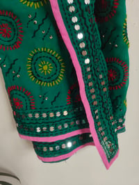 Image 2 of Thassos scarf green with pink trim