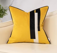 Image 1 of Yakin Yellow Decorative Velvet Throw Pillow Cover Striped Patchwork Cushion Case