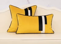 Image 3 of Yakin Yellow Decorative Velvet Throw Pillow Cover Striped Patchwork Cushion Case