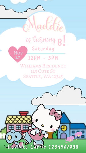 Image of Customizable E-invitation Video Kitty Skate Party & Birthdays