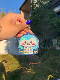 Image 1 of "Be Nice To Me Or I Will Cry" Penguin Star Holo Keychain