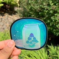 Image 1 of “Mushrooms in a Jar” Holographic sticker (premium vinyl and waterproof sticker)