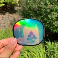 Image 2 of “Mushrooms in a Jar” Holographic sticker (premium vinyl and waterproof sticker)