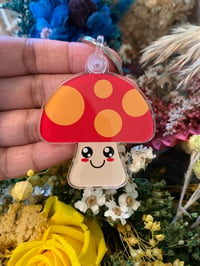 Image 2 of Cute Mushroom Acrylic Keychain | Emo Mushrooms | Happy Red Mushroom Keychain