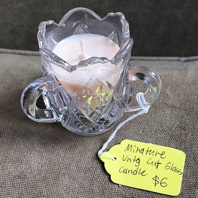 Miniature Tonka Ouid Herbal Candle in Vntg Glass
