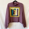 Mini-Quilt Sweatshirt - Purple and Green Log Cabin