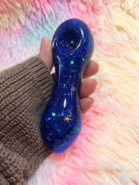 Image 2 of Royal Blue Glitter With Stars Freezable Glass Hand Pipe