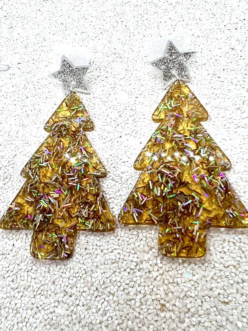 Oh Christmas tree gold glitter earrings 