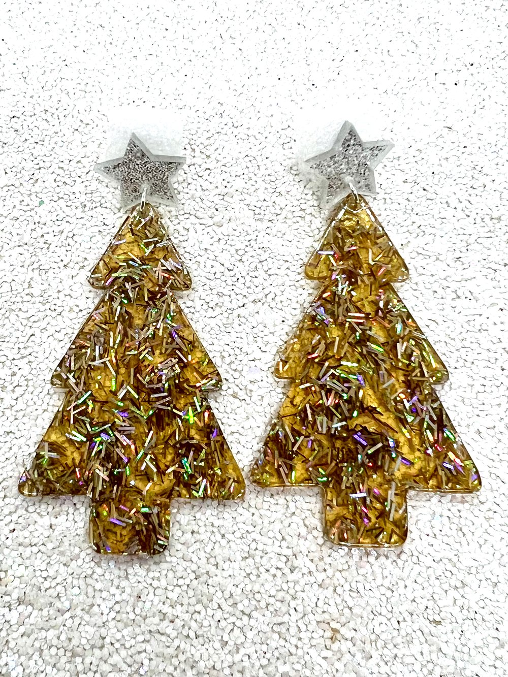 Oh Christmas tree gold glitter earrings 