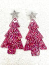Oh Christmas tree pink glitter earrings
