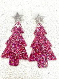 Image 1 of Oh Christmas tree pink glitter earrings